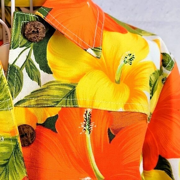 Coldwater Creek jean jacket tropical floral print - orange & yellow Size S - Picture 4 of 9